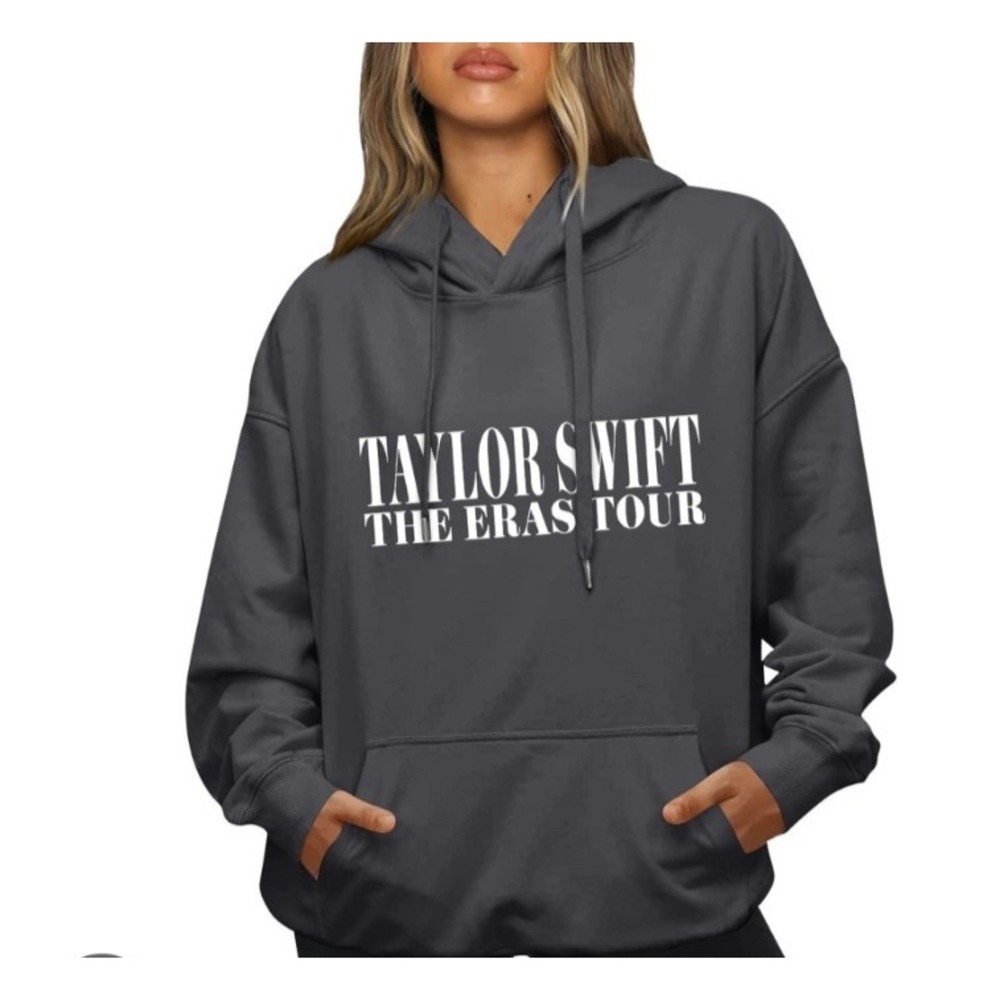 Taylor Swift The Eras Tour Gray Hoodie Unisex Medium Graphic Kangaroo Pocket Pop